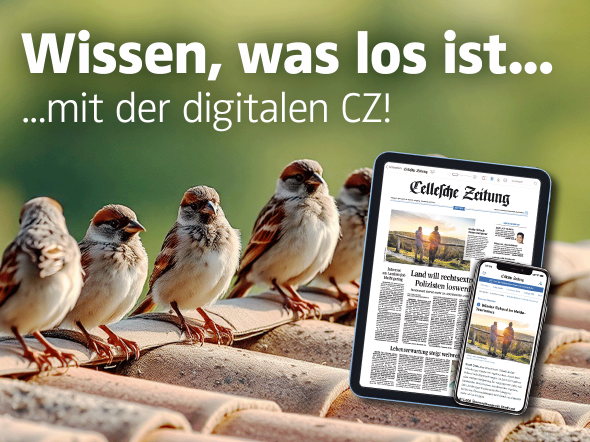 Bild mit Spatzen auf dem Dach mit der Headline Wissen was los ist... mit der digitalen CZ - Bild von Tablet und Handy mit dem E-Paper
