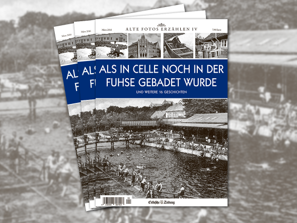 Abbildung Titelbild des Magazins Alte Fotos erzählen Band 4
Als in Celle noch in der Fuhse gebadet wurde
Das Foto zeigt die Badeanstalt an der Fuhse